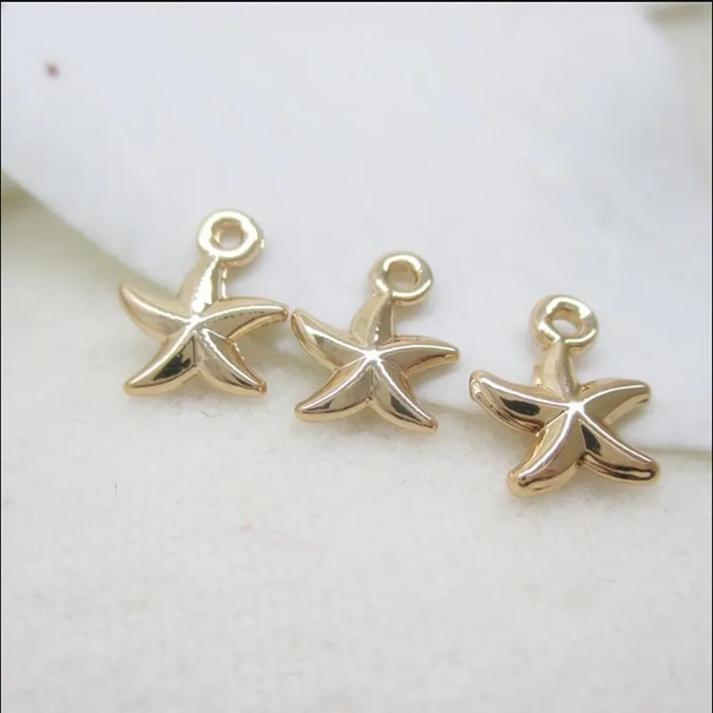 10*8MM 20Pcs Sea Star 24 Gold Plated Copper Beads Charms Jewellery Pendants Jewelry Findings Accessories