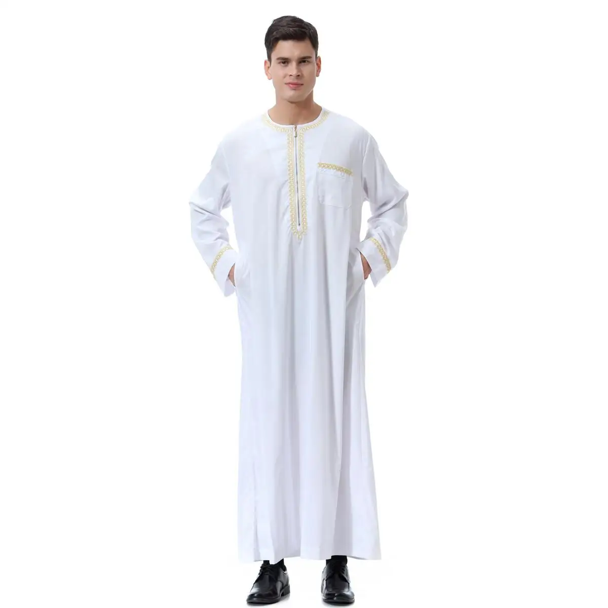 Middle Eastern Men Dubai Saudi Abaya Jubba Thobe Long Dress Arabic Kaftan Eid Ramadan Traditional Islamic Clothing Robe Caftan