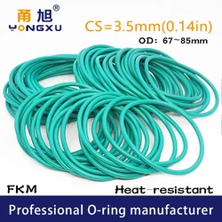 グリーンfkmゴムfluororubbr oリングシールCS3.5mm OD67/68/70/72/74/75/76/78/80/82/85*3.5 ミリメートルoringsガスケットリングシール座金