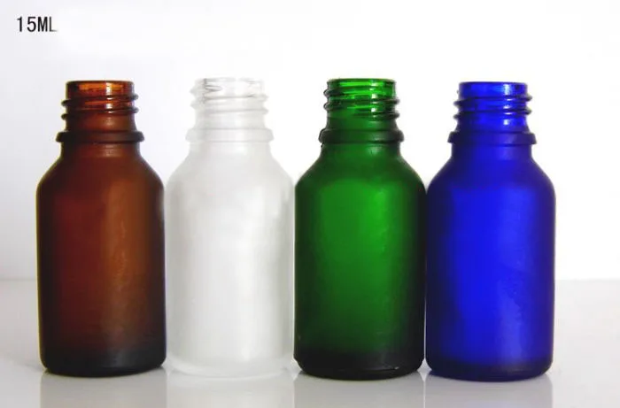 15 ml, 50 Stück, mattierte grüne/blaue/braune/klare Glasflasche mit Gold/Silber, ätherisches Öl, Serum, flüssiger Komplex-Erholungspackung