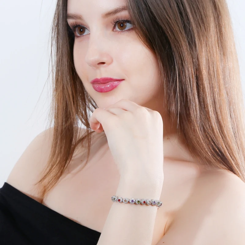 CWWZircons Hochwertiges Kettenglieder-Armband mit grünen Zirkonia-Steinen, modisches Damen-Armband für Hochzeit und Party, runde Zirkonia-Armbänder, Großhandel S0005 – Detail 1