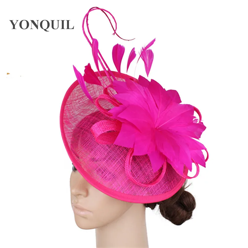 

Hot Pink Elegant Women Fashion Fascinator Feather Flower Headwear Wedding Kentucky Headpiece Cocktail Event Occasion Millinery