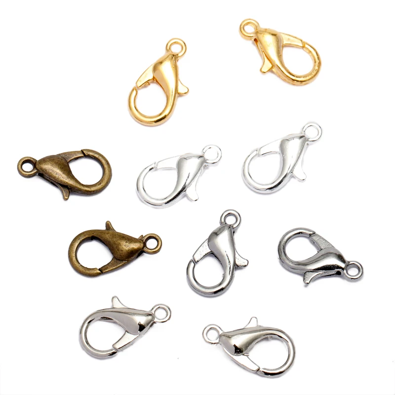 100pcs 10/12/14/16mm Jewelry Findings Alloy antique bronze/gold/Rhodium lobster clasp Hooks for Jewelry necklace&bracelet chain