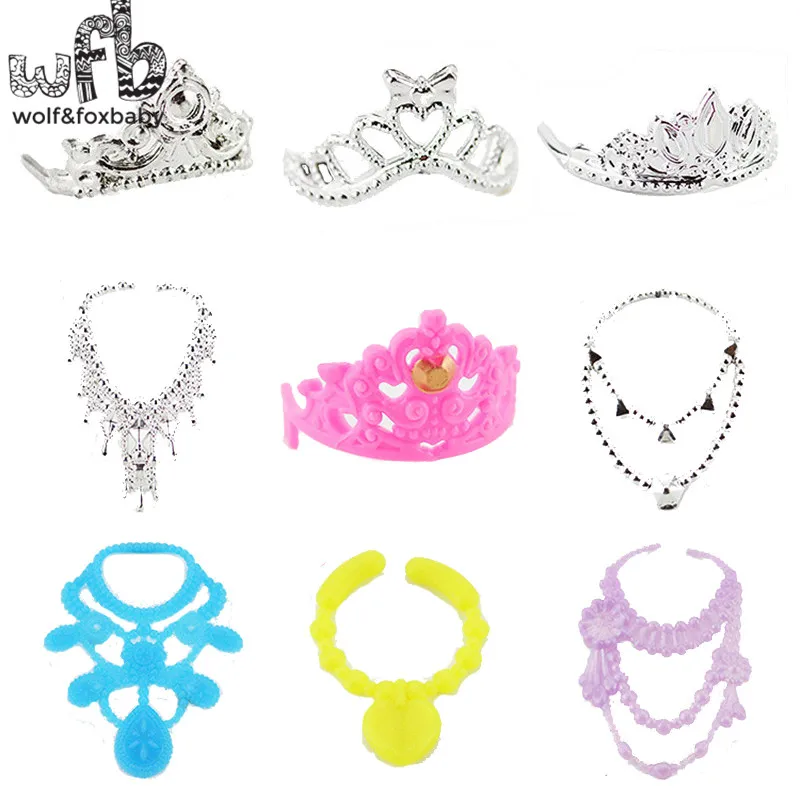 9pcs/pack&6pcs/pack Doll for Mini Ddung Lovely Jewellery Accessories Crown necklace headdress Baking Mold Dolls Girl Gift Toys