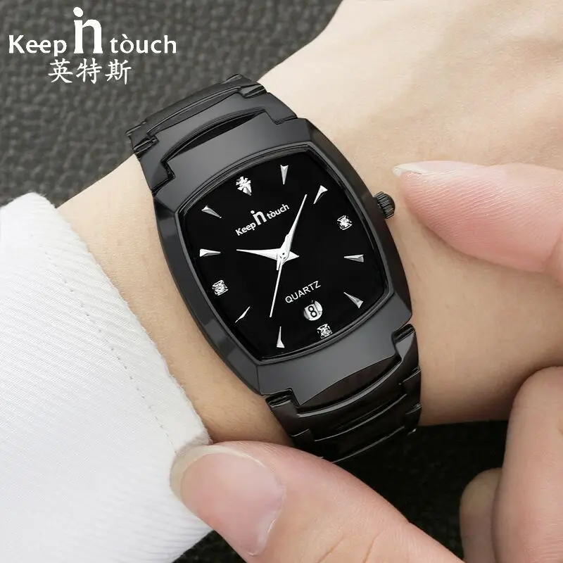 

Top Luxury Brand Men Square Watches With Box Clock Quartz Calendar Dress Men Watch Full Stainless Male WristWatches Wedding Gift