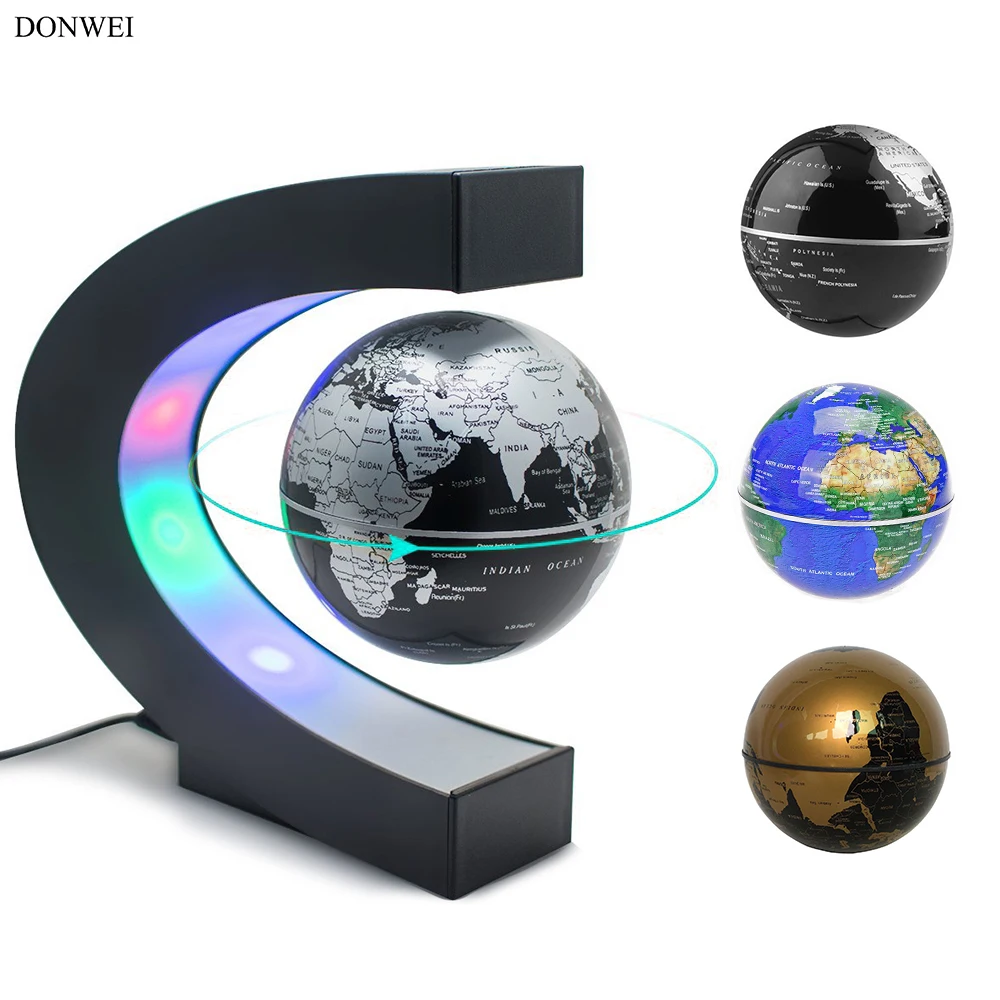 DONWEI Magnetic Levitation Globe LED Night Light Indoor Decor World Map High Tech Antigravity Bedside Table Lamp for Kids Gift