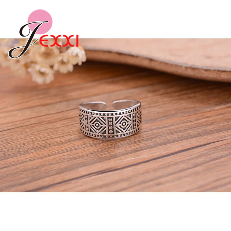 Antique Retro 925 Sterling Silver Opening Rings Men Wedding Jewelry For Women Cocktail Party Dark Ring Casual Gathering