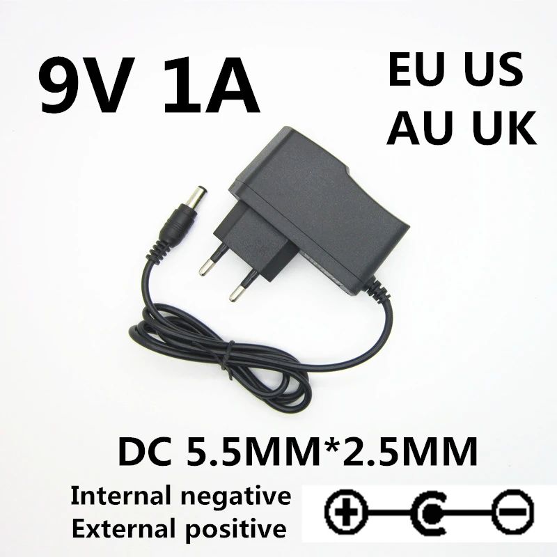 1 個 9 v ボルト 1a 電源アダプタ 9V 1A 1000ma ユニバーサル電源アダプタ逆極性外正内部負