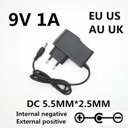 1pcs 9 v Volt 1a power supply adapter 9V 1A 1000ma universal power adapter reverse polarity Outside positive inside negative