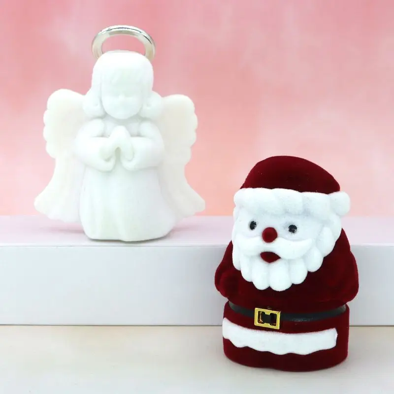 Velvet Lovely Angel Santa Claus Christmas Necklace Ring Earrings Casket Present Gift Boxes For Jewellry Wrap Holder Wholesale