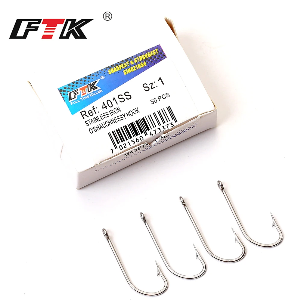 

Крючки из нержавеющей стали FTK 401SS, 6/0 #-1/0 # с 25 шт. 1 #-8 # с 50 шт. для ловли карпа, Anzol, рыболовные снасти