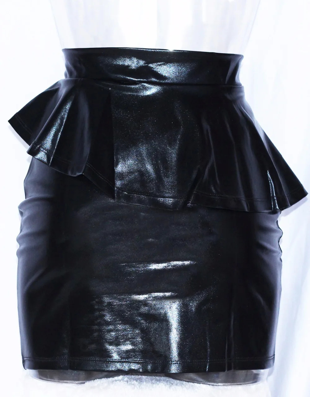 Faux Leather Pencil Peplum Mini Casual Skirt Women Vinyl Leather Fashion Faux Black Skirts Vinyl Skirts