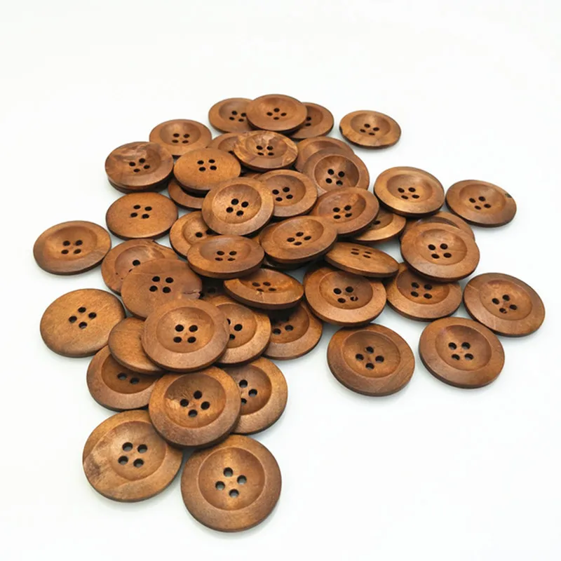 Hot sell 25pc 4 holes Round Wood Sewing Buttons 25mm natural wood pattern  sewing wood craft decorative 5BB5554