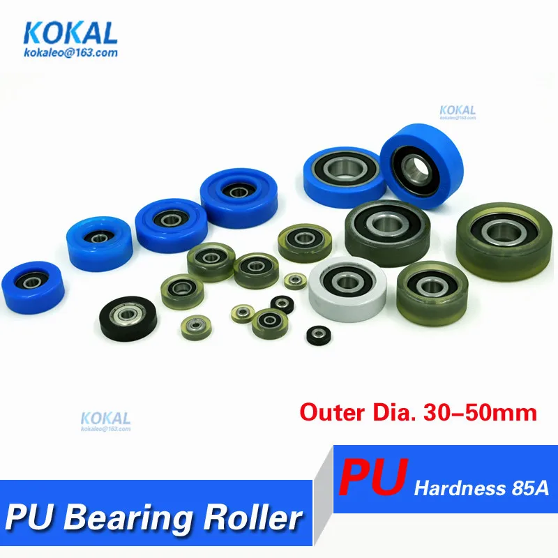 [PU02] low noise Polyurethane DIY 608 6000zz  TPU PU rubber soft ball bearing wheel pulley counting machine roller dia.30-50mm