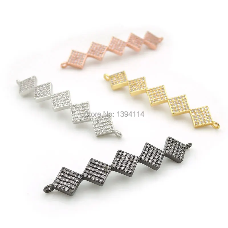 47*8*3mm Micro Pave Clear CZ Arc Bar Connector Of 5 Rhombuses Fit For Women As DIY Bracelets Accessory