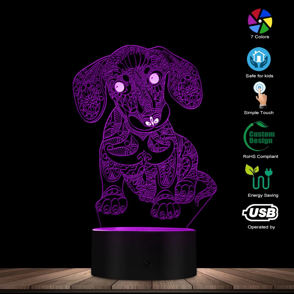 

Modern Lovely 3D Dachshund Puppy Personalized Novelty Custom Decorative Night Lighting With Color Changing Table Lamp Dog Gift