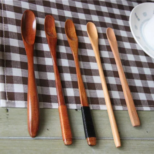 Natural wood tableware environmental health coffee spoon winding long handle spoon nanmu mixing spoon scoop of ice cream