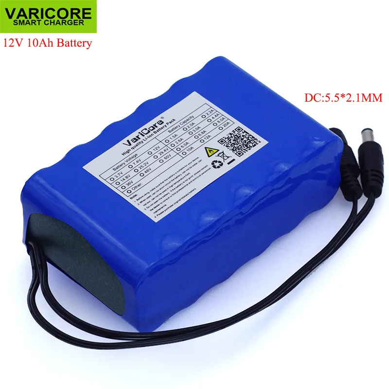 VariCore 12V 10Ah 18650  li-lon battery pack 10000mAh with BMS Circuit Protection Board DC 5.5*2.1mm high capacity backup power