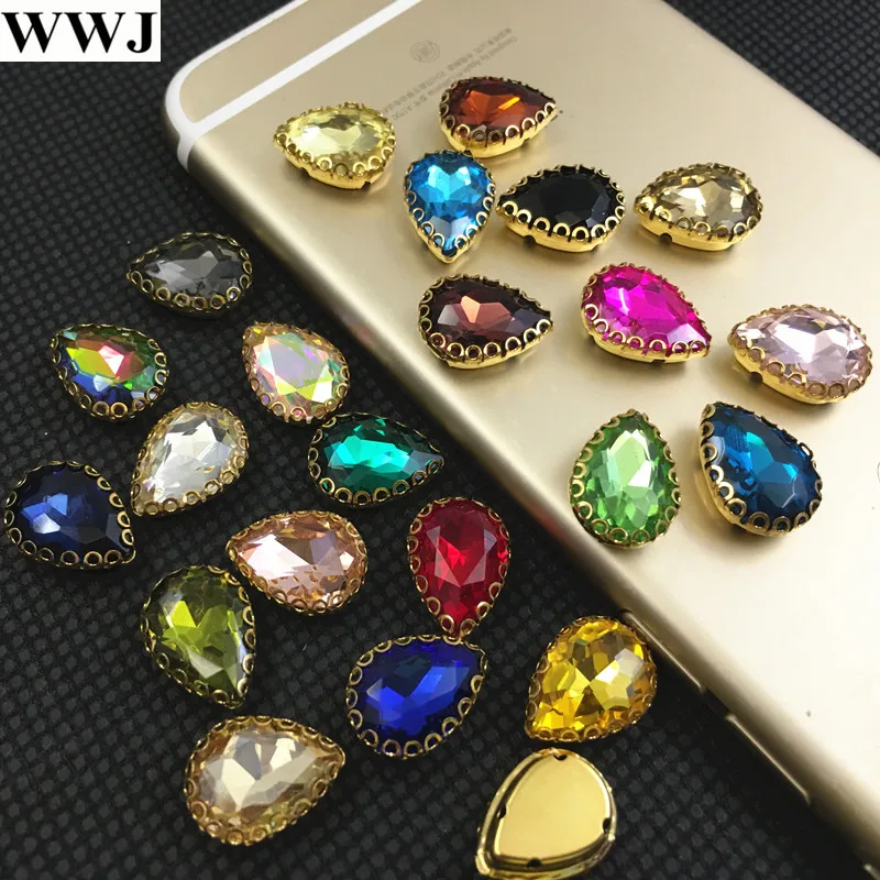 

More Colors 10x14mm 13x18mm Teardrop Glass Crystal Fancy Stone With Droplet Lace Gold Claw 4holes Settings For Jewelry making