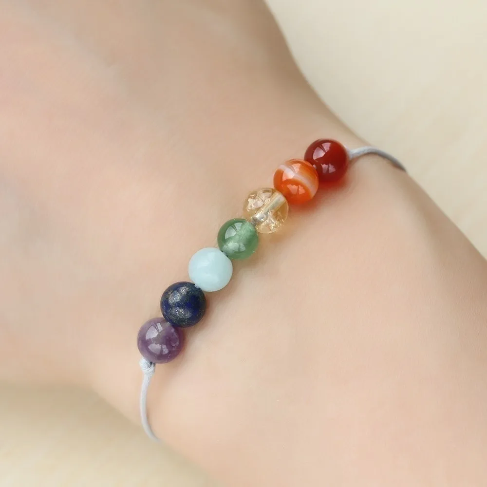 Handmade 6mm Beads Mens Womens 7 Chakra Mixed Stone Healing Chakra Mala Beaded Bracelet