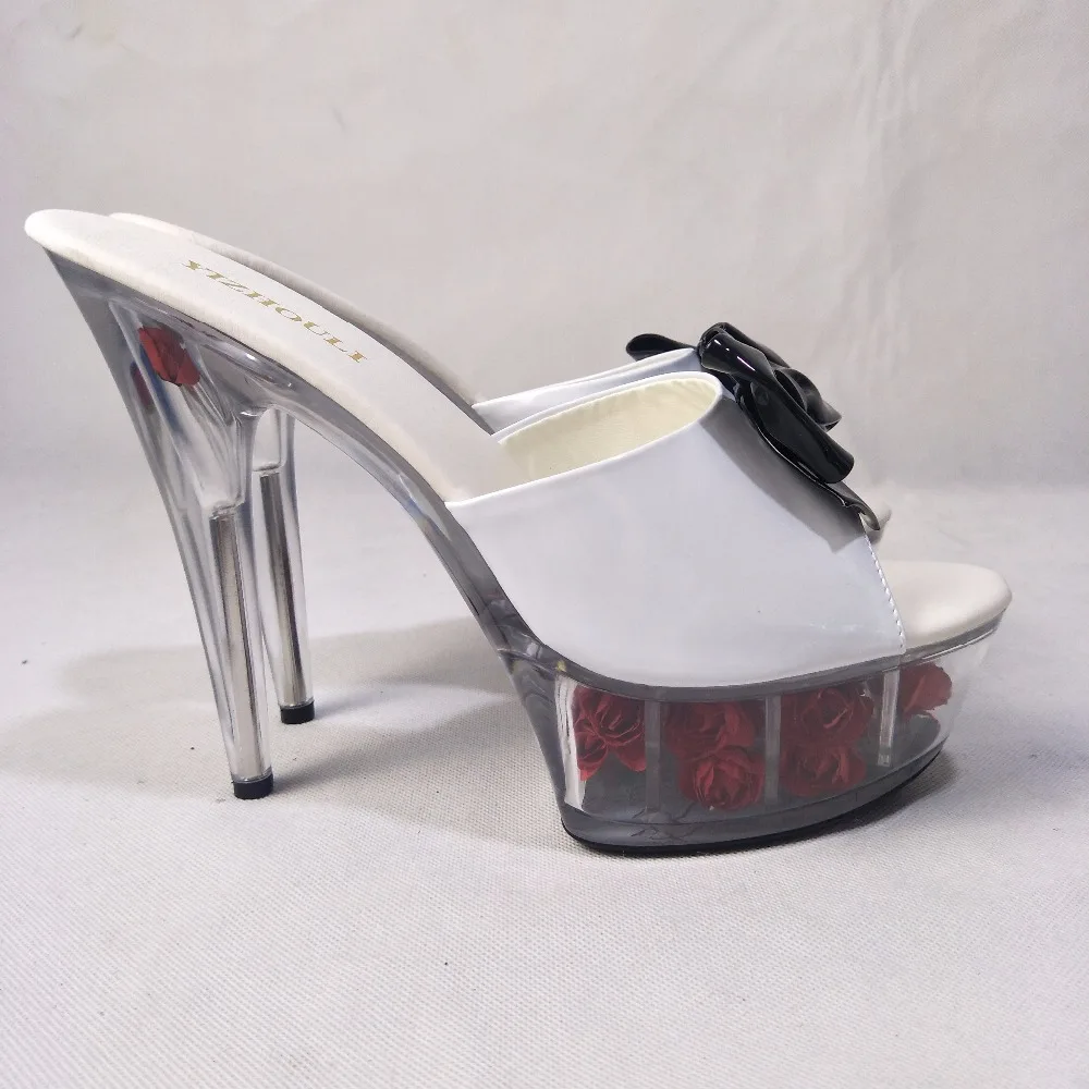 15cm high heel rose decoration platform, bow sexy sandals transparent 6 inch crystal Sandals