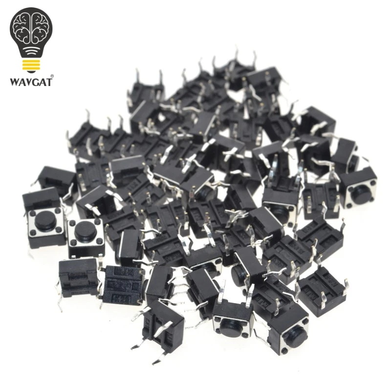 50pcs/lot 6x6x4.3MM 4PIN G89 Tactile Tact Push Button Micro Switch Direct Plug-in Self-reset DIP Top Copper