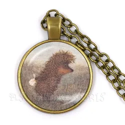 Hedgehog In The Fog Pendant Necklace Men Women Pendant Statement Handmade Fashion Glass Cabochon Necklace Jewelry For Gift