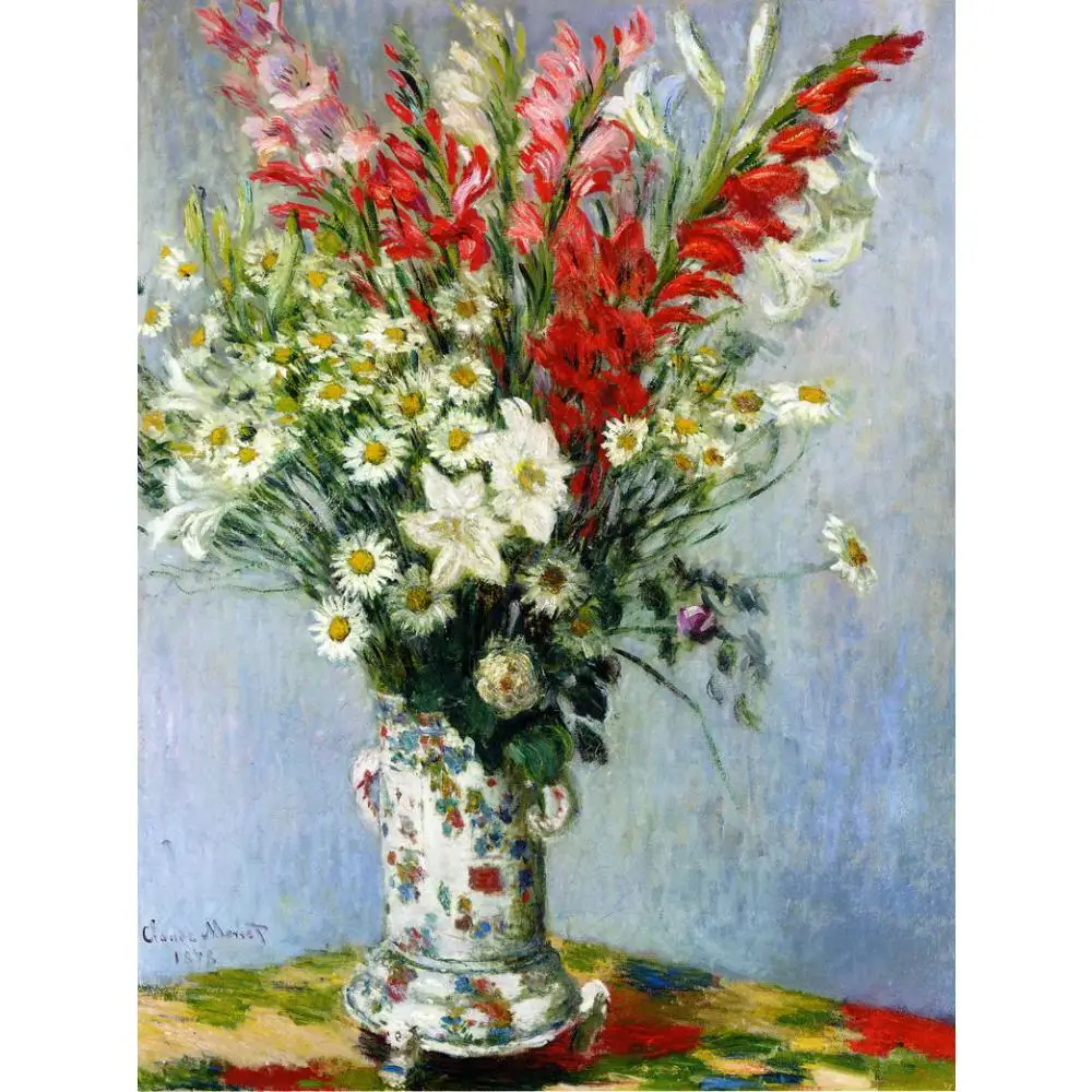 

Handmade Oil Painting Reproduction Claude Monet Image to Canvas High Quality Bouquet Gadiolas Lilies and Dasies for New House