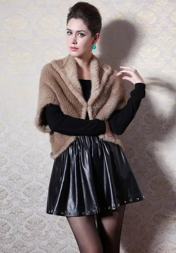 Luxury genuine Mink fur knitted vest women's  new outerwear short design beige  autumn winter mink cape T117