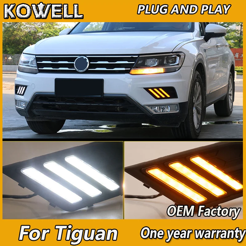 KOWELL Car Styling For Volkswagen Tiguan 2017 2018 Turn Yellow Signal Style Relay Waterproof 12V Car DRL Daytime Running