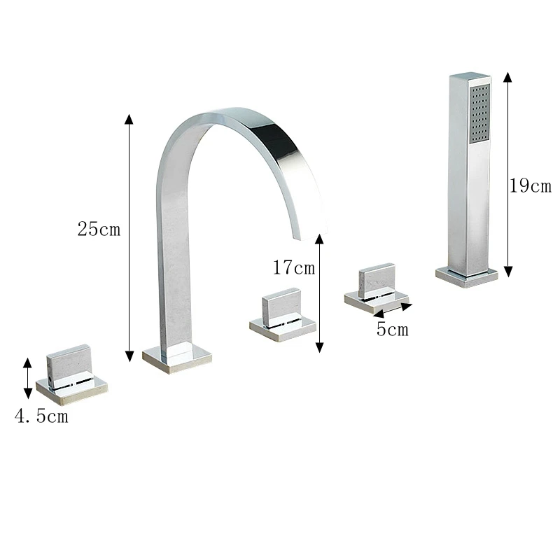 Brass Five-piece Bathtub Faucet 5 hole Separated Split Bath Tub Hot and Cold Water Mixer Tap with Handheld Shower BF1020