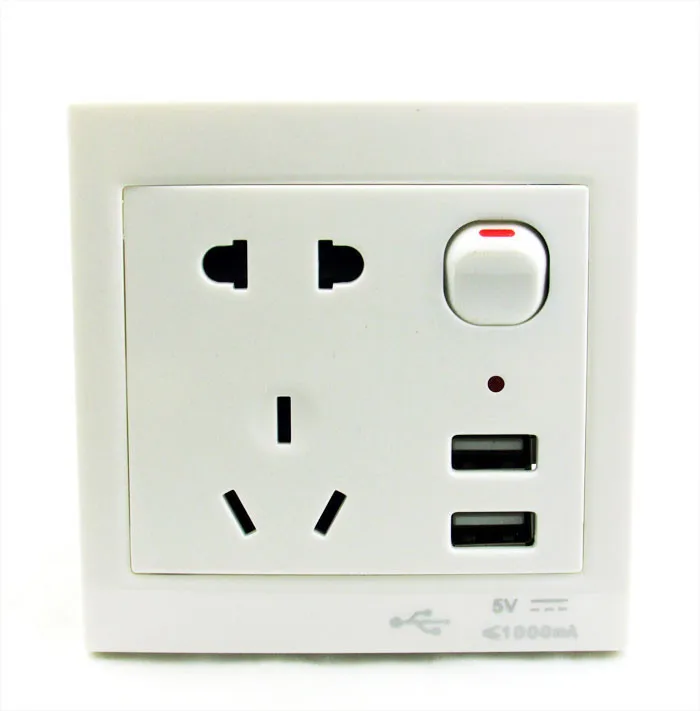 50 pieces International Universal Double USB Outlet Power Wall Socket Plug w Switch