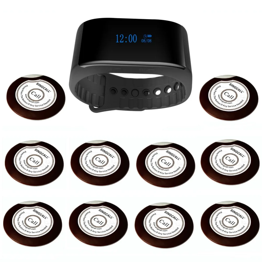 SINGCALL Wireless Hotel Bank Service System Paging System for Restaurant 1 Service Watch APE6900, 10 Waiter Call Buttons