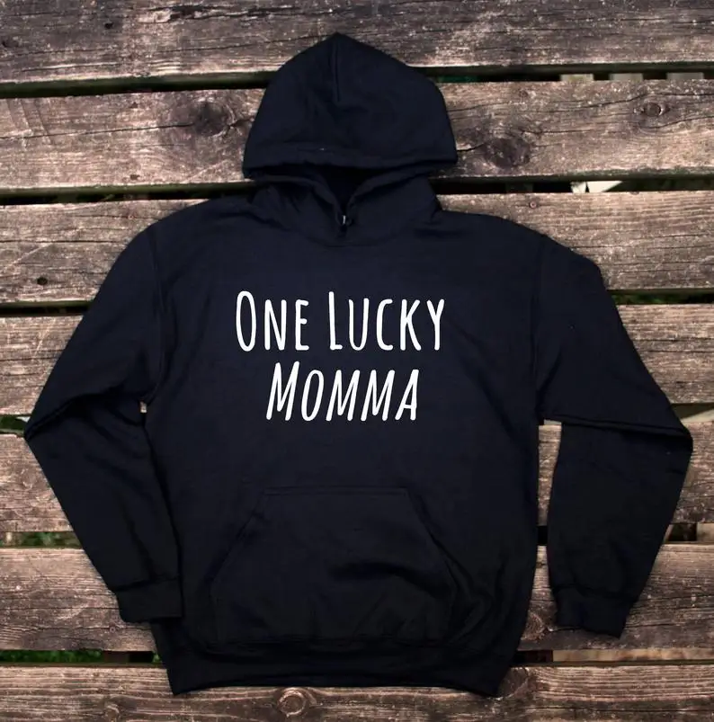 

Sugarbaby New Arrival One Lucky Momma Hoodie Funny Mom Life New Mommy Gift Sweatshirt Long Sleeved Fashion Hipster Outfits