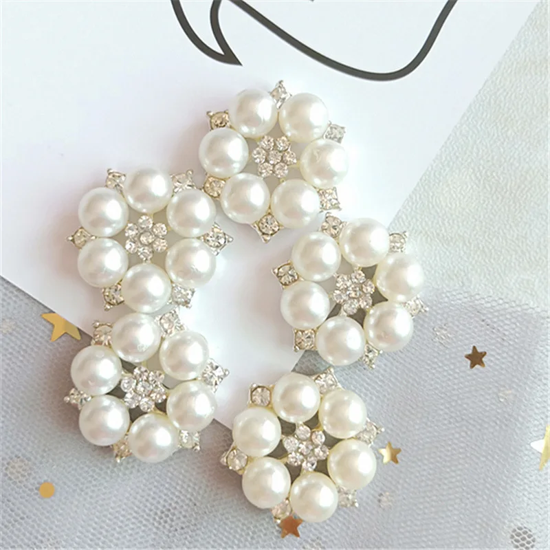 10 pcs/lot Alloy Creative Silver Pearls Rhinestone Buttons Ornaments Earrings Choker Hair DIY Jewelry Accessories Handmade