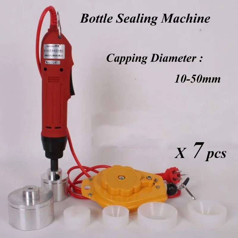 

7 Sets Electric Capping Tools Equipment Handheld Pharmaceutical Bottle Capper Foils Jar Locking Machine