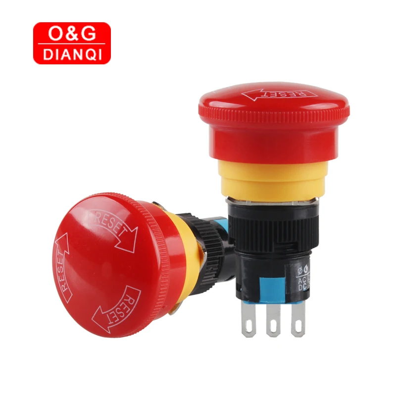 

5pcs/lot 16MM Plastic Mushroom Emergency Stop Switch Selflocking Push Stop Knob Switch High Quality