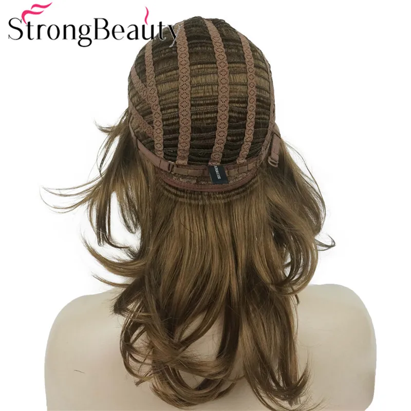 StrongBeauty-Perucas de cabelo ondulado médio longo sintético para mulheres, peruca natural sem tampa