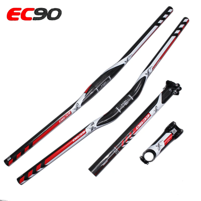 Ultra-light Full Carbon Handlebar Full Carbon Fiber Flat/Riser Bicycle Handlebar+Carbon Seatpost+ EC90 High Strength Product