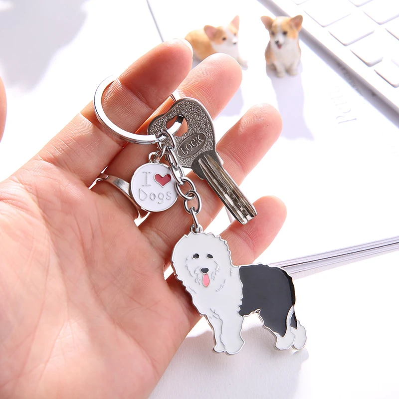 NEW Old English Sheepdog Key Chain DIY Dog Keyring Jewelry Bag Cute Pet Keychains Woman Metal Keychain For Cars Wholesale Gift image 3