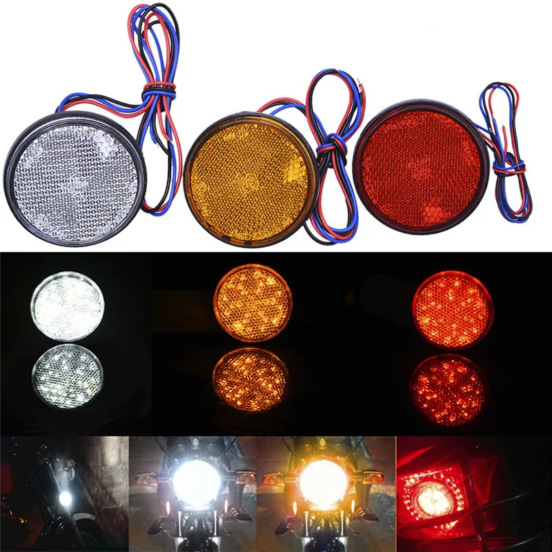 GERUITE White/Yellow/White Car Round Tail Lights Turn Singal Light Lamp ATV LED Reflectors/Truck Side Warning Light Bulbs