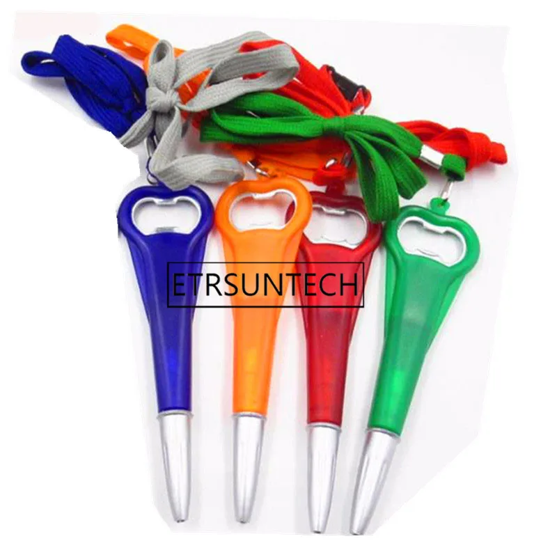 500pcs Creative Beer Bottle Opener Pen with String Portable Plastic Ballpoint Pen Party Favors and Gifts Souvenirs