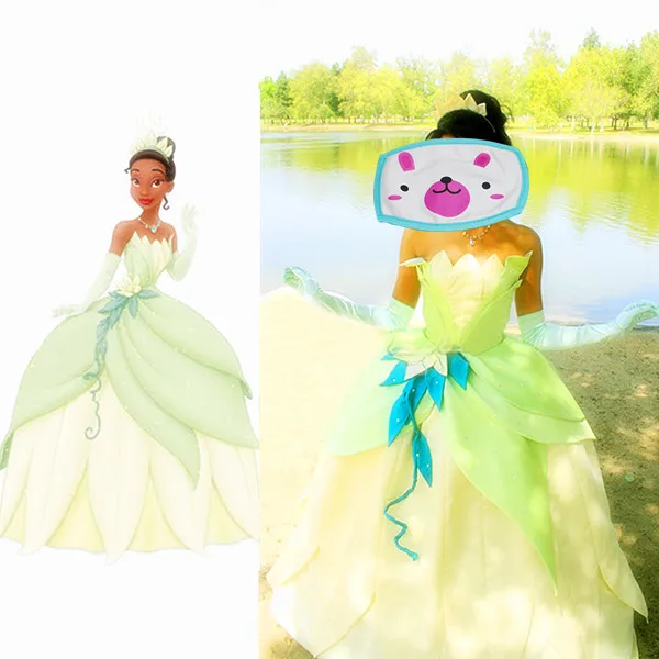 Robe de Princesse Tiana pour Cosplay, Costume de Carnaval, Gel11