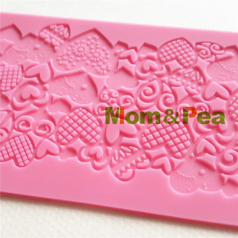 Mom&Pea GX223 Heart Lace Pad Mold Cake Decoration Fondant Cake 3D Mold Food Grade Silicone Mould