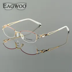 Metel Alloy Eyeglasses Half Rim Optical Frame Prescription Women Spectacle Reading Myopia Flower Eye Glasses Purple Blue 52223