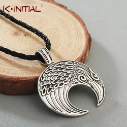 Kinitial Viking Lunula Pendant Necklace Amulet Trendy Crescent Moon Norse Slavic Pagan Raven Necklace Jewelry