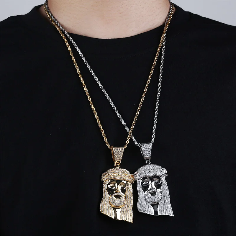TOPGRILLZ New Ice out Jesus Corolla pendant hip hop Jewelry Fashion CZ Stone Necklace Cubic Zircon Link For Man Women Gift
