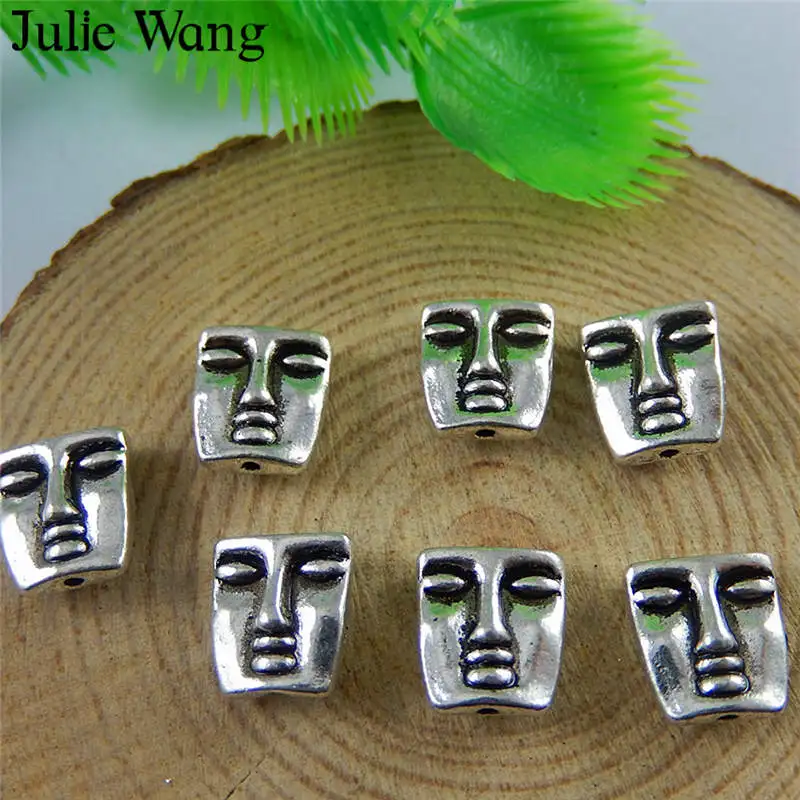 Julie Wang 15PCS Square Face Beads Metal Alloy Antique Silver Color Spacer Bead Handmade Bracelet Jewelry Making Accessory