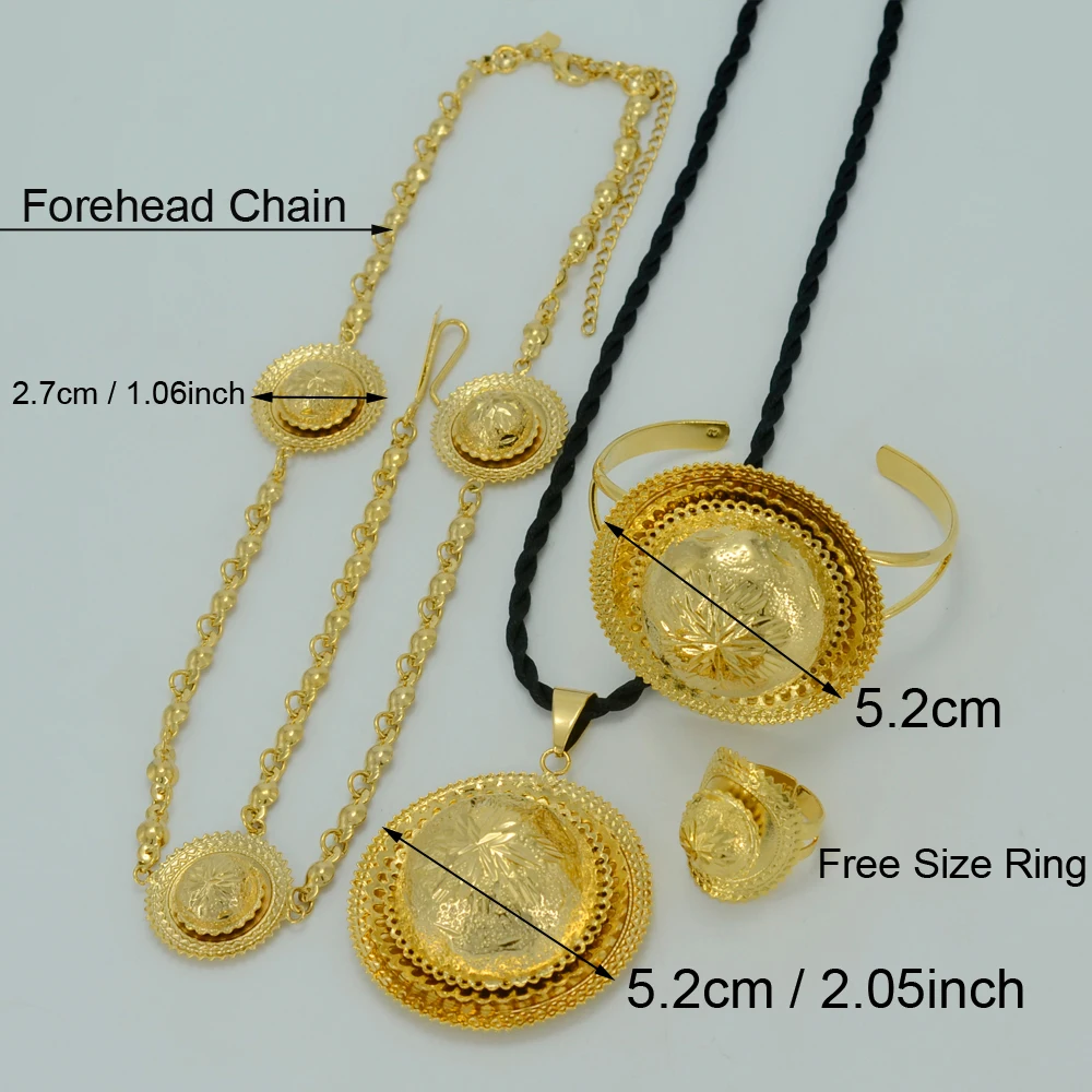 Anniyo Ethiopian Traditional Jewelry set Necklace/Ring/Bangle/Forehead Chain Ethiopia Gold Color Eritrea Items #LS00001