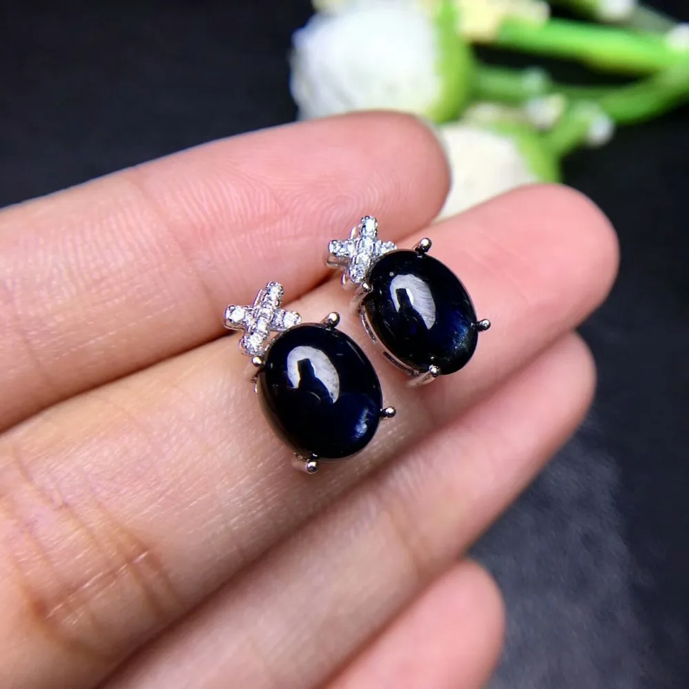 sapphire earrings natural dark blue gemstone solid 925 silver gemstone earrings for woman